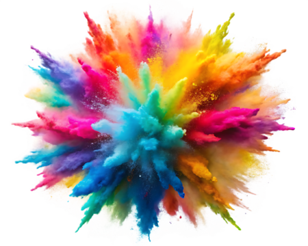 Explosion of vibrant colored powder isolated on white background