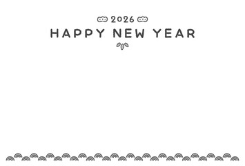 シンプルでかわいい手書きの2026年の年賀状のテンプレート - 縁起物の和柄のイラスト入り年賀素材