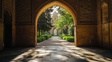 Archway to garden, sunlight