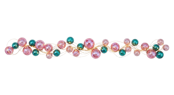 Isolated beaded garland string lights, whimsical colorful decoration, shiny festive ornament