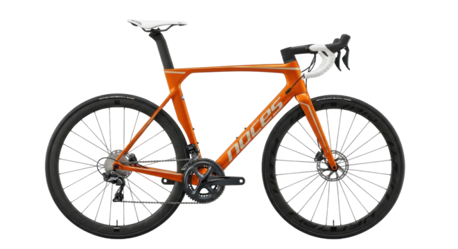 Isolated Orange Road Bike for Triathlon and Road Cycling, Minimalist Aero Design Concept