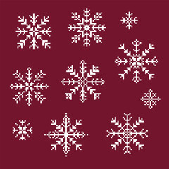 Pixel Snowflake Elements, Winter Christmas Pixel Art Set