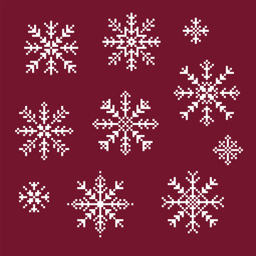 Pixel Snowflake Elements, Winter Christmas Pixel Art Set