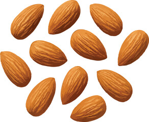 Scattered whole almonds with brown textured shells