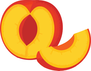 Sliced peach with a wedge on white background fruit