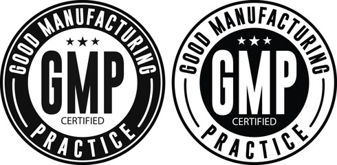 Good Manufacturing Practice certified vector stamp quality control and compliance isolated on white background