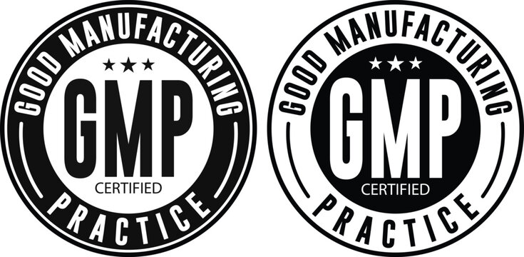 Good Manufacturing Practice certified vector stamp quality control and compliance isolated on white background