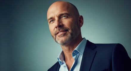 Confident man in business attire looking thoughtfully into the distance during a professional photo session indoors