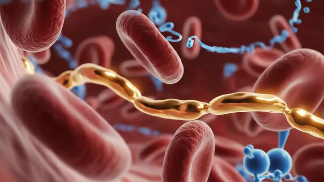 Omega3 molecules flowing through human blood vessels