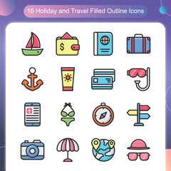 Holiday and Travel Filled Outline Style Set 1