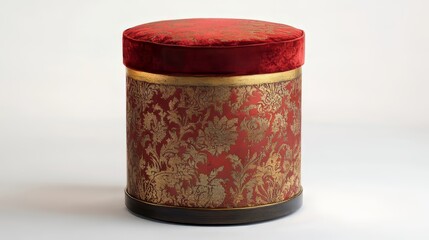 Decorative stool with red and gold tones