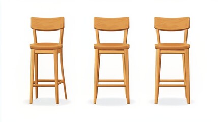 Editable vector illustration of bar chair with front, side, and top views on white background