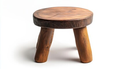 Handmade four-legged round wooden stool isolated on white background