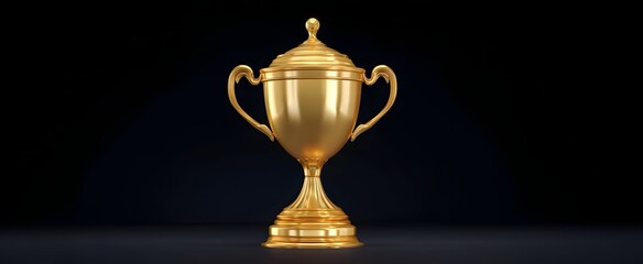 The shiny elegant golden trophy cup gleams with radiant brilliance and smooth curves