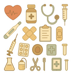 Hand draw pastel medical and healthcare icons collection
