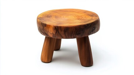 Handmade four-legged round wooden stool isolated on white background
