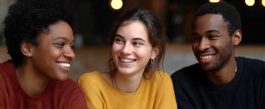 Diverse friends share joyful laughter creating warmth and connection during their casual meeting
