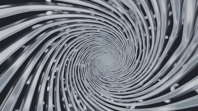 Abstract metallic spiral tunnel background with a futuristic chrome vortex design, creating a hypnotic visual effect and dynamic motion