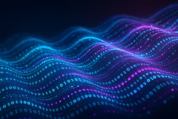 3D Abstract Digital Data Streams — Glowing Binary Code with Cyan and Magenta Hues
