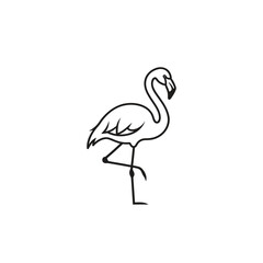 Fototapeta premium A black outline illustration of a flamingo standing on one leg, against a white background