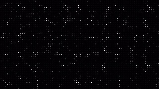 Abstract dotted blinking light on a dark background, concert lights, lamps, digital technology grid pattern data futuristic. 4k animation video