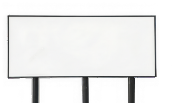 Blank white rectangular billboard sign on metal poles isolated on transparent background
