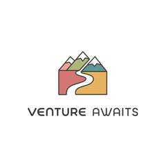 A colorful logo showing mountains and a flowing path. Text reads "Venture Awaits