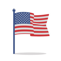 An illustrated depiction of the U.S. flag waving on a pole. It is a patriotic symbol
