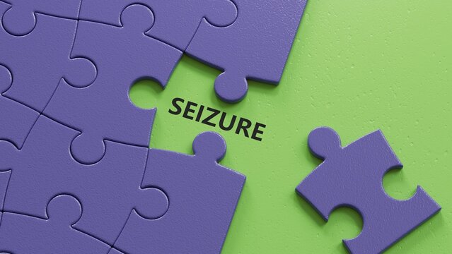 SEIZURE word on notebook, stethoscope and green plant.close up of puzzle pieces with missing pieces,Business Concept.3D rendering.