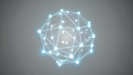 A glowing abstract network of interconnected nodes and lines forming a complex geometric structure on a grey background. - Powered by Adobe