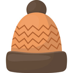 Orange Knitted Winter Hat with Brown Trim and Pom Pom Isolated on Transparent Background