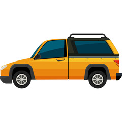 Orange Pickup Truck With Black Canopy and Roof Rack Seen From The Side With Transparent Background