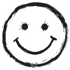 Hand drawn black smiley face symbol with rough ink texture isolated background