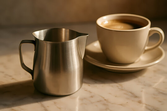 cup of coffee on a wooden table - Powered by Adobe