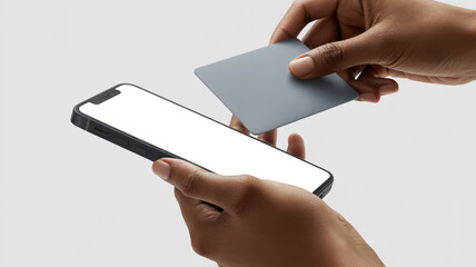 Person holding a smartphone and a credit card for payment