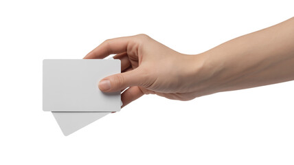 Hand holding a stack of blank white cards