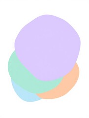 A soft, abstract arrangement of three overlapping, rounded shapes in pastel lavender, mint green, and peach, creating a gentle, harmonious, and modern aesthetic on a white background.