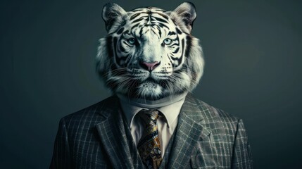 White tiger dressed in an elegant suit with a nice tie business person human attitude.