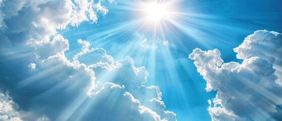 Sunny blue sky, peaceful ambiance background, cloudscape atmosphere.