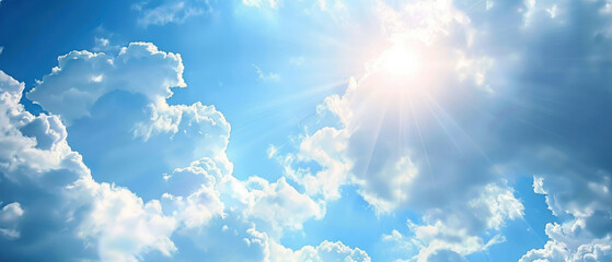 Sunny blue sky, peaceful ambiance background, cloudscape atmosphere.