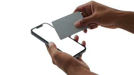 Person holding a credit card to a smartphone screen