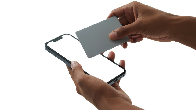 Person holding a credit card to a smartphone screen