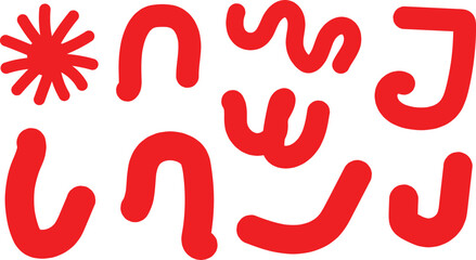 Abstract red shapes and lines on white background representing playful creativity and organic forms