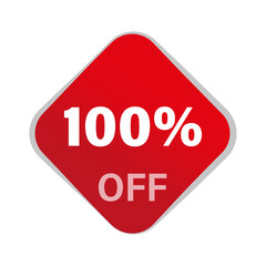Discount offer vector. One hundred percentage reduction. 100 percent savings. Red square button.