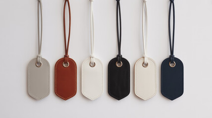 Set of six leather luggage tags in various colors