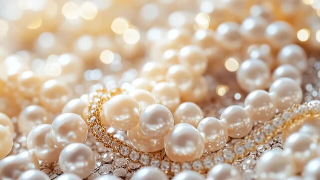 Shiny pearls and sparkling diamonds scattered creating a beautiful luxury background