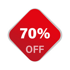 Discount offer vector. Seventy percentage reduction. 70 percent savings. Red square button.