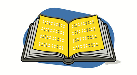 An open book with Braille text, illustrating literacy and learning.