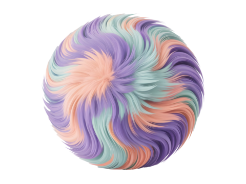 Abstract pastel colored furry sphere with swirling textures and soft vibrant hues on a dark background - Powered by Adobe