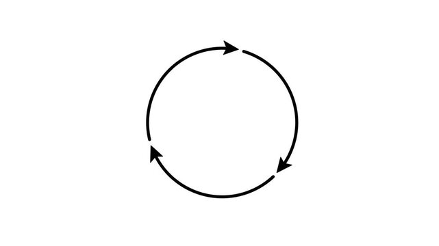 Minimalist animated arrows icon moving in a circle. Modern loading, processing, or data synchronization symbol for user interface design. Seamless loop motion graphic.